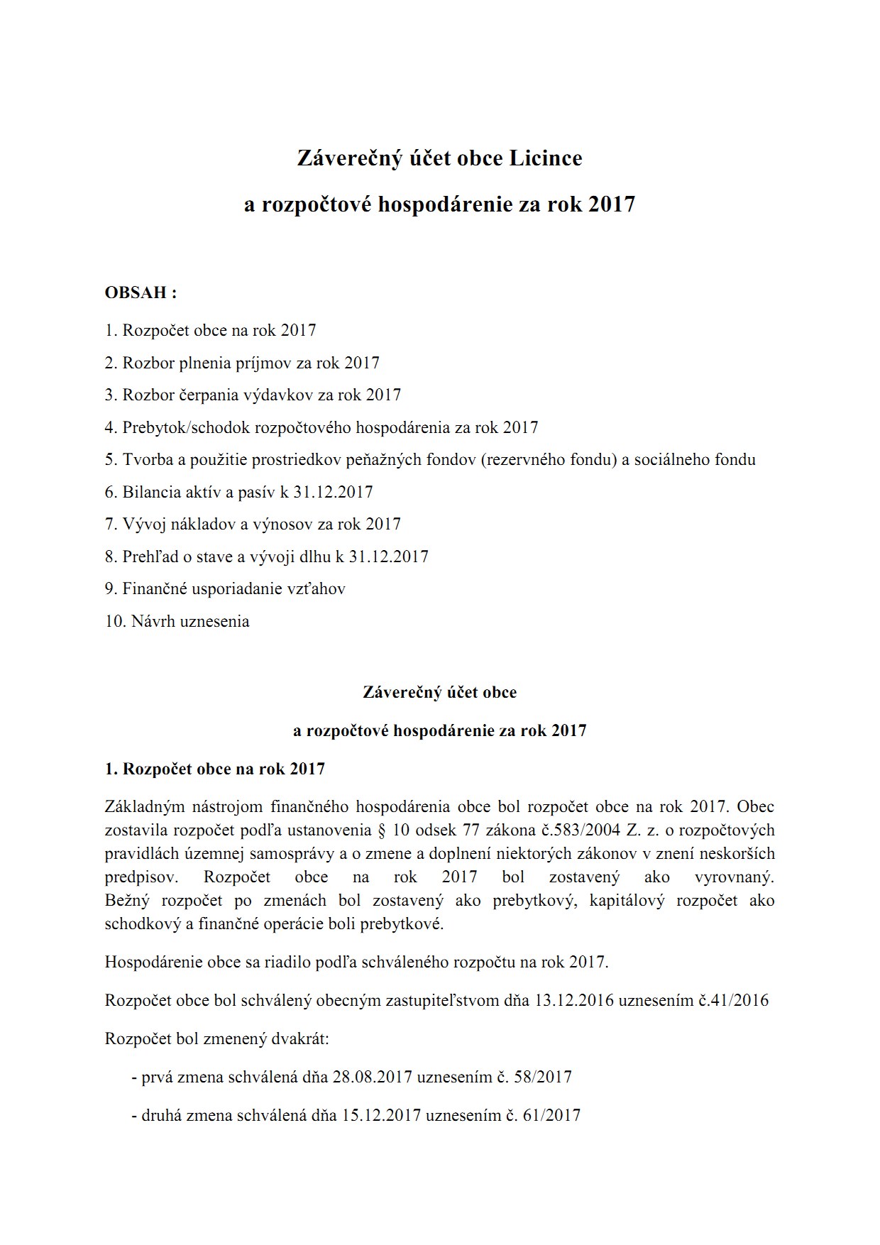 Záverečný účet obce za rok 2016